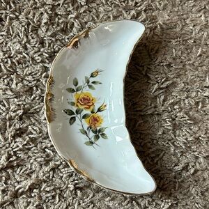 Crescent Floral Dish with Gold Trim